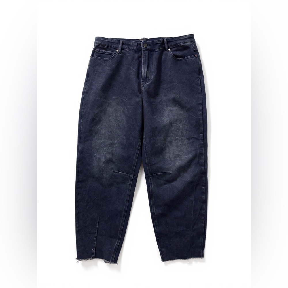 Chic‎ Denim Harley High Rise Crop Jeans Black Wash Distressed Hem Plus Size